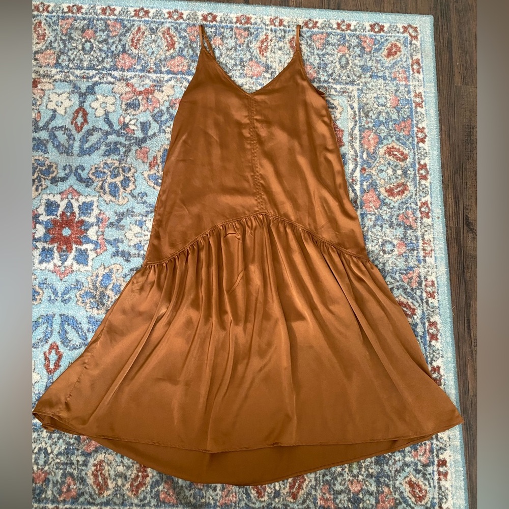 Long rust brown silk like dress